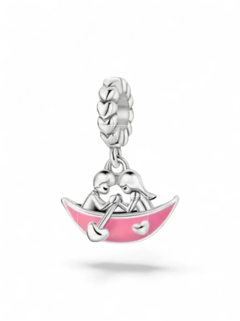 Sterling Silver “Fall in Love”Pink Boat Dangle Charm